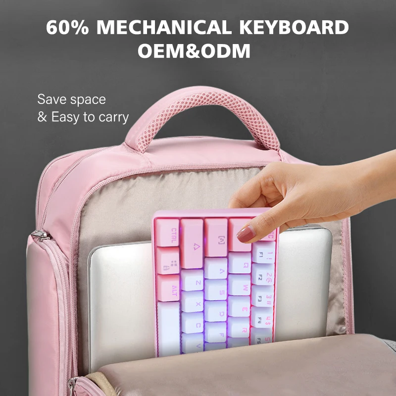 OEM factory wholesale RGB 60% gaming mechanical keyboard hot selling rgb backlit pcb hotswap pink mechanical gaming keyboard