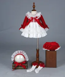 91112 new year arrival 4 pcs set  Lolita baby Spanish lace dress girls princess dresses vintage kids clothes Christmas red