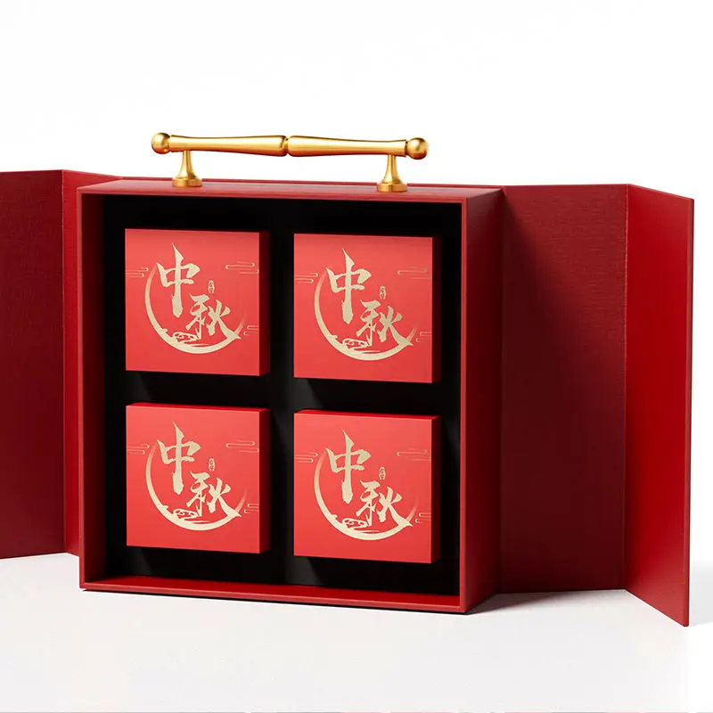 Custom logo chinese mooncake box mooncake 2023 packaging hard gift box of 4 luxury box mooncake premium hotel