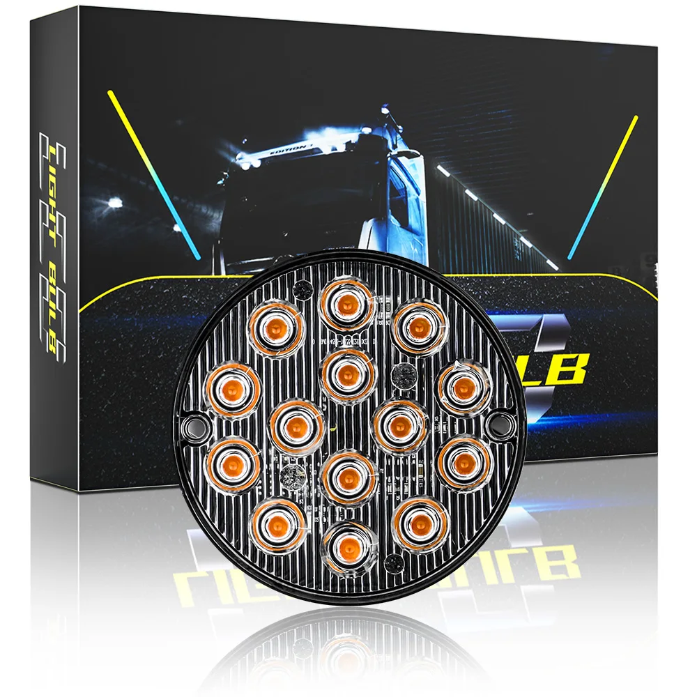 DXZ OEM DC12-24V Amber 14LED 42W Round Angel eyes Lights Car motorcycle Truck Emergency Warning Flash LED Strobe Light