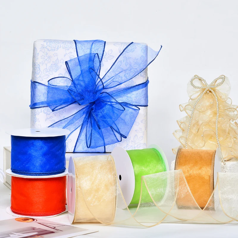 Holiday Organza Wired Edge ribbon for Christmas Home Decor Gift Boxes Wrapping Tree Topper Bow DIY