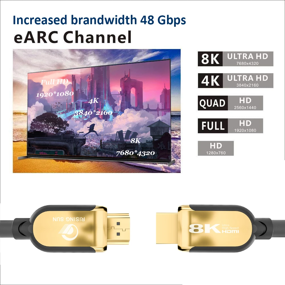 Позолоченный кабель 3D 8K 48 Гбит/с 4K HDTV PS5 1 м 5 8 2 3 HDMI с