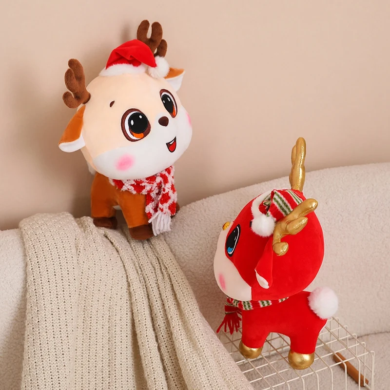 Christmas Plush Reindeer Decoration Cute Big Eyes Stuffed Animal Plush Custom Toys