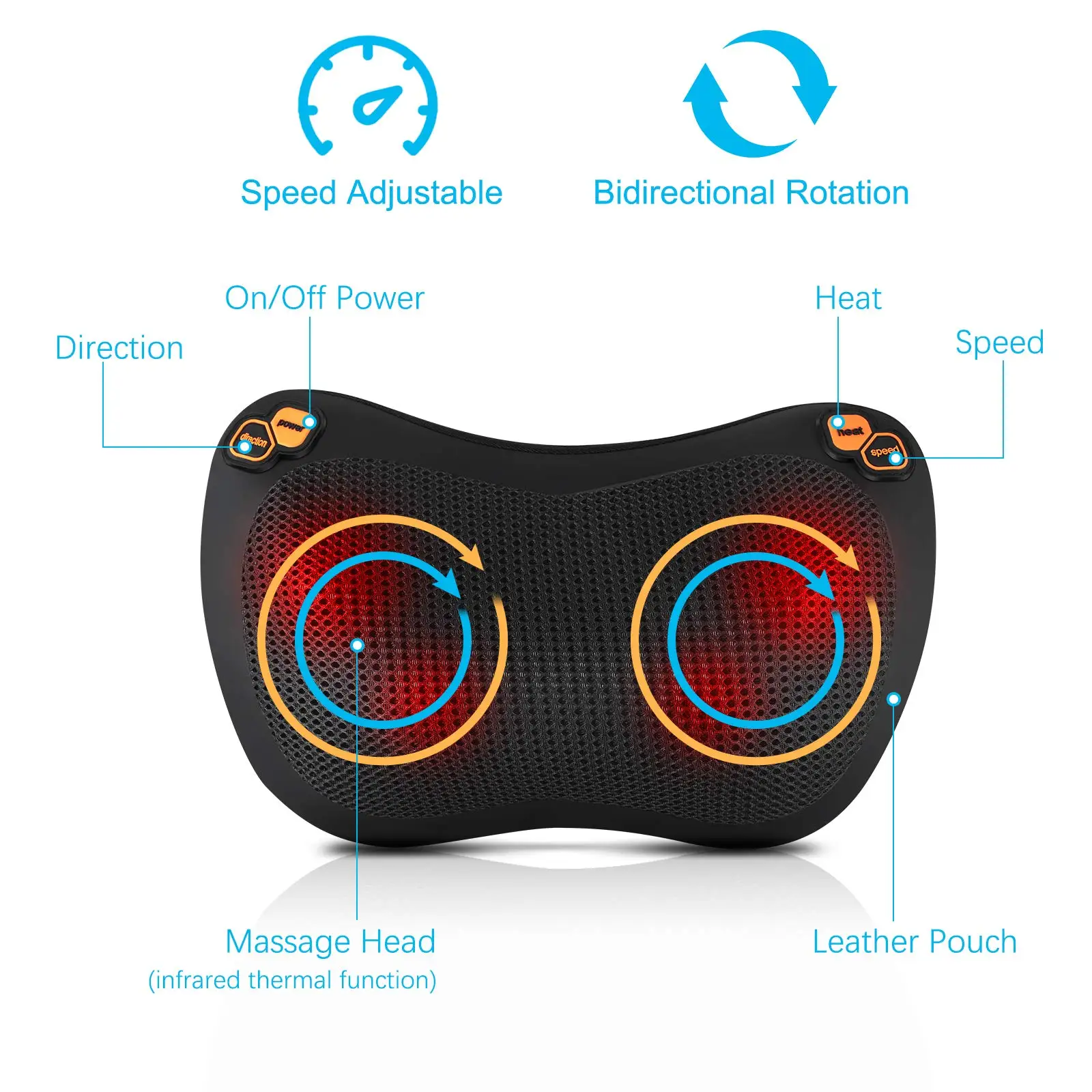 Massage neck pillow is specially designed for car seat heating massage pillow 8 roller deep kneading massager