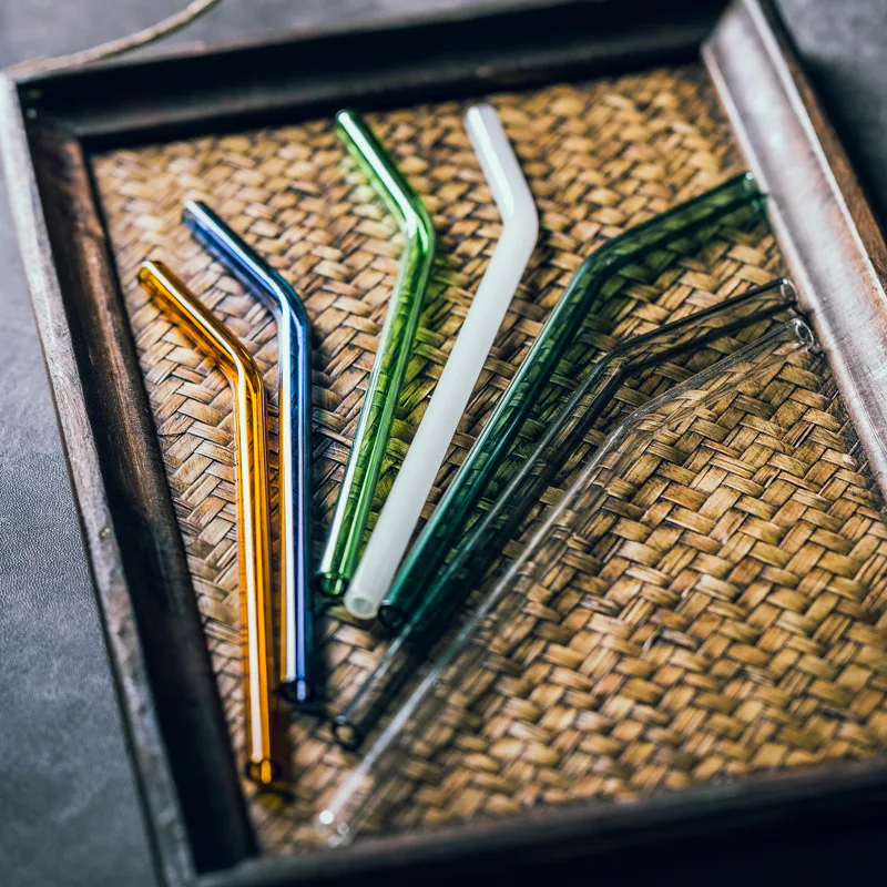 Eco Friendly Pyrex Reusable High Borosilicate Glass Straws Glass Straws And Glass Drinking Straw Set With Custom Logo
