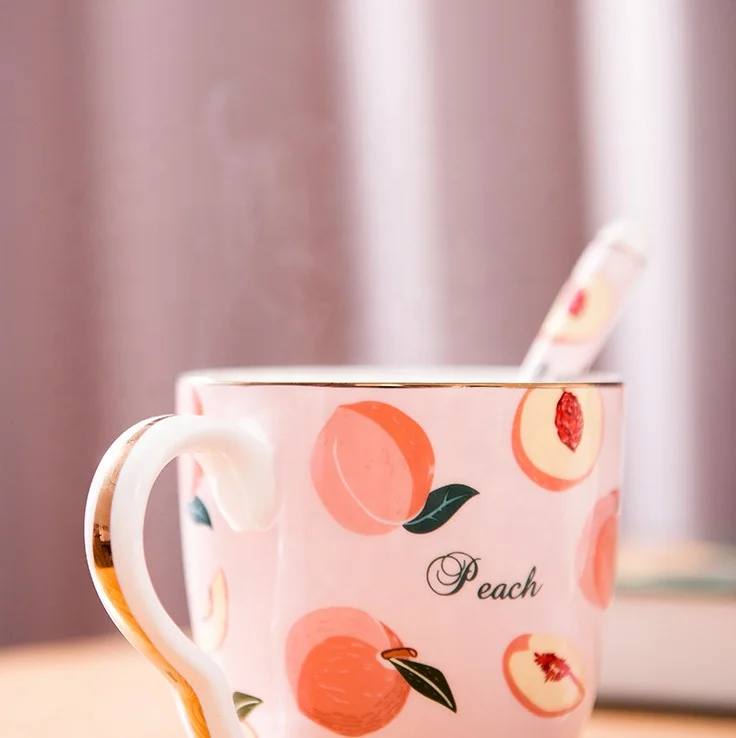 European-style simple household creative cute girl heart sweet bone china mug with lid spoon couple cup