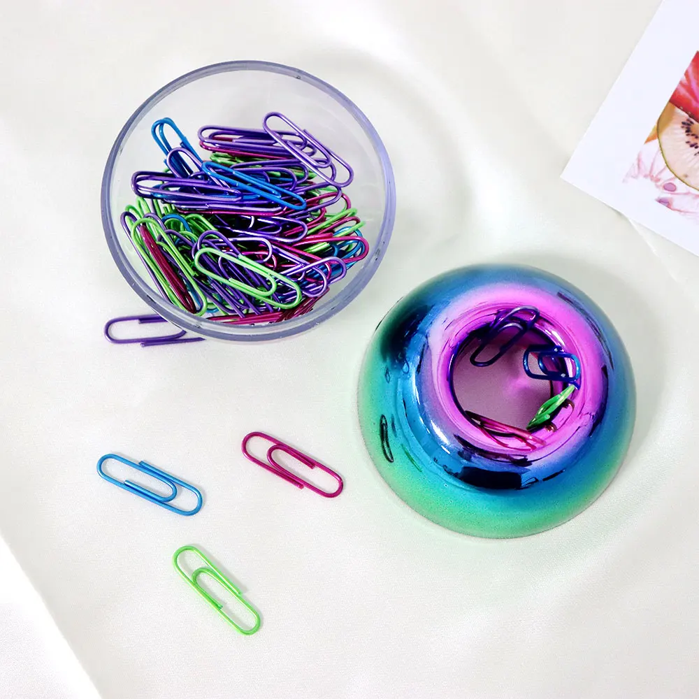 Holographic Colorful Paper Clip Dispensers Red Blue Green Purple Smooth Steel Paperclip Bookmark Magnetic Holder