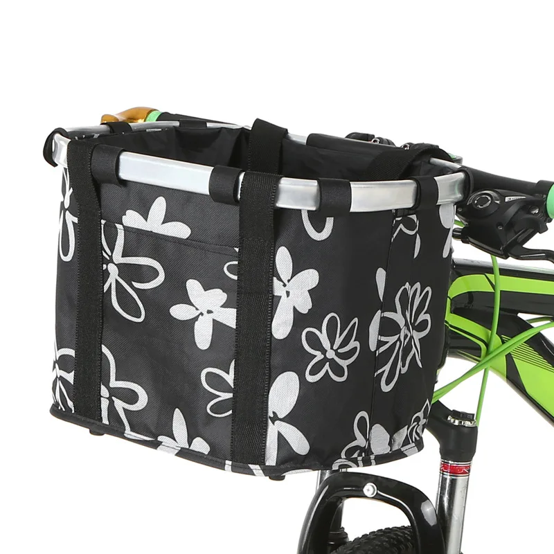 Bike Front Basket Durable Portable Foldable Cloth Pet Carrier Basket Bag Black Bicycle Basket