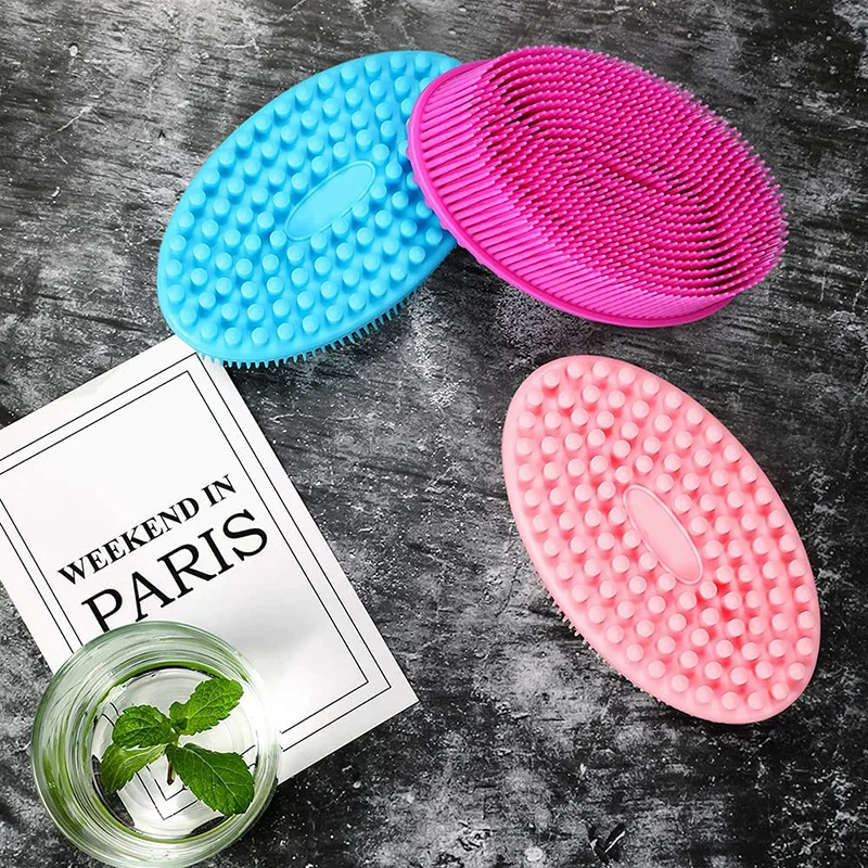 Double Sided Pink Blue Shower Exfoliation Brush Soft Silicone Bath Body Handheld Brush Scrubber for Skin Massager and Cleansing