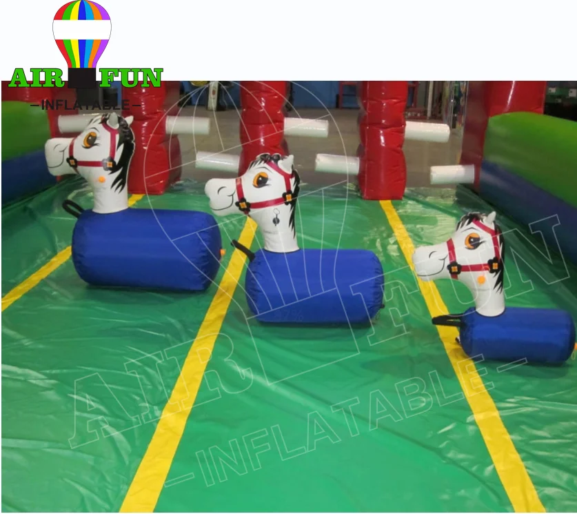 Airfun Inflatable 4 Lane Fun Derby Pony Downs Inflatables Jumping Hoppy Horses Race Track Pony Hops Sport Games