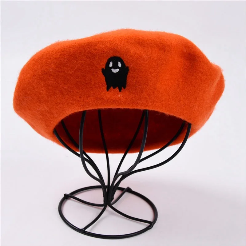 Winter products 2022 women cute children adult womens halloween funny ghost face embroidery painter berets hat fedora hat