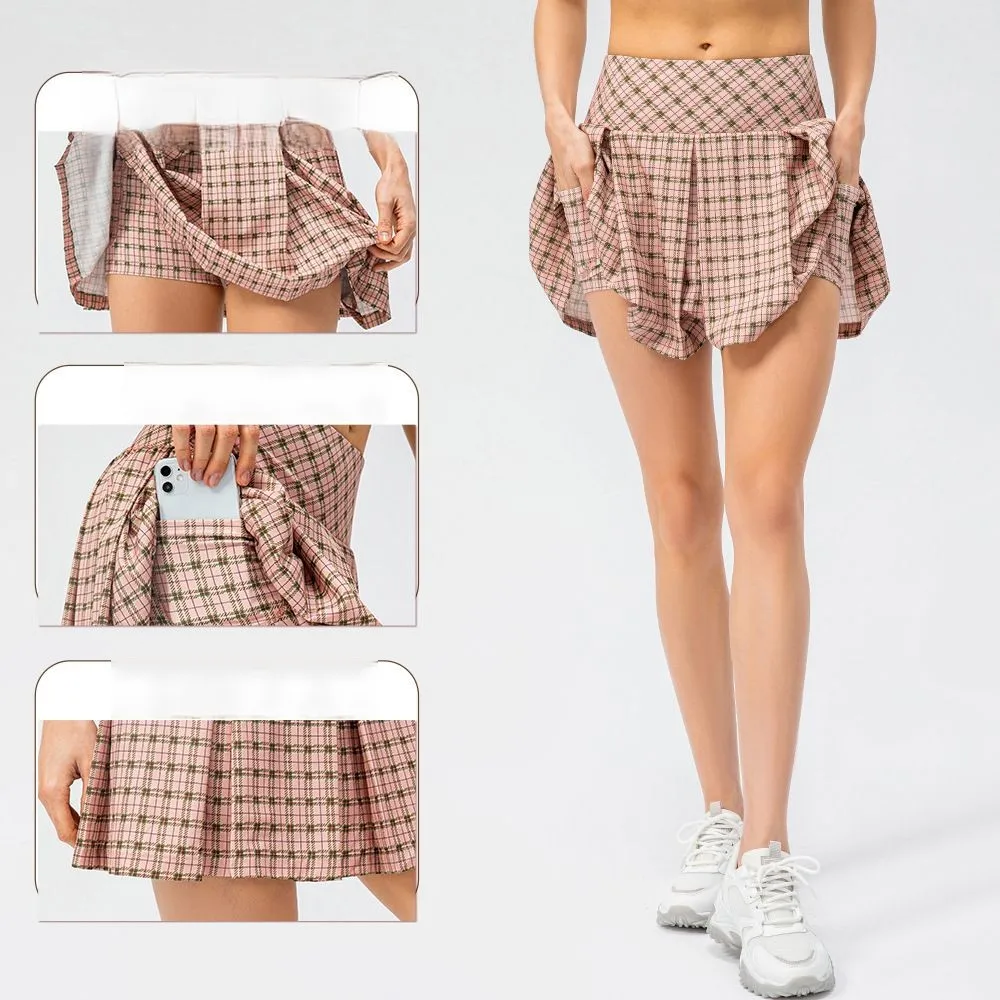 New Design Women Pleated Tennis Skirts With Inner Shorts Plaid Tennis Skirt