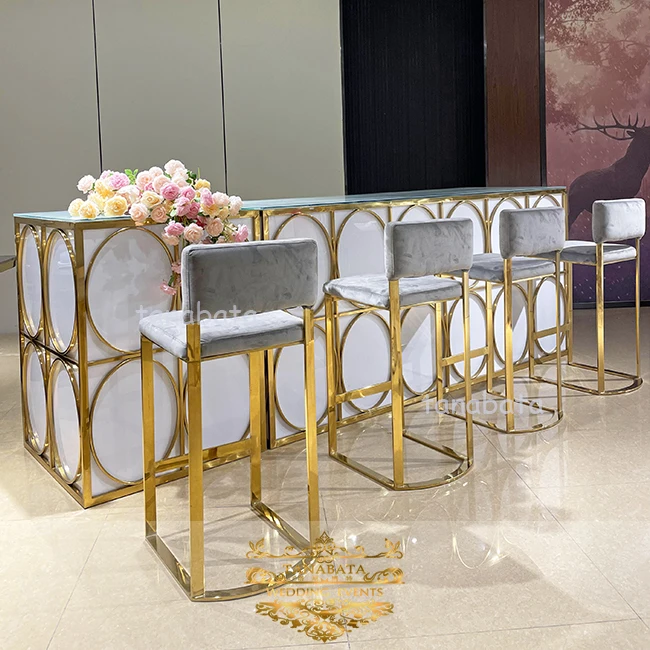 Silver/gold mirror top carved stainless steel bar counter gold reception desk