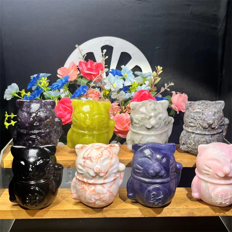 Natural crystal crafts crystal fortune hand carved cat crystal lucky cat for decoration