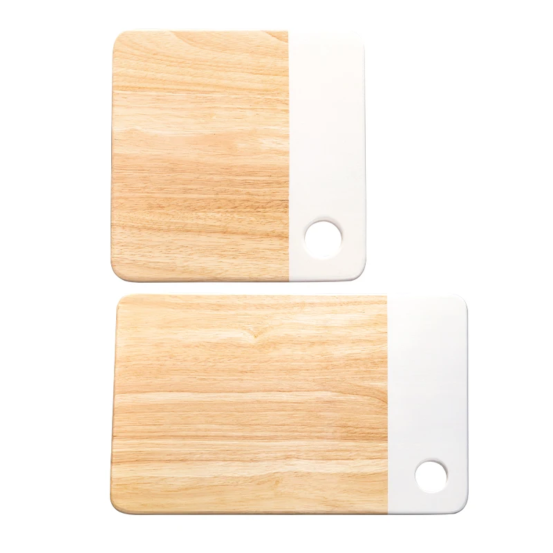 Cheese Chopping Board Wood -Natural Organic Rubber Wooden&Marble Cutting Board with White Painting