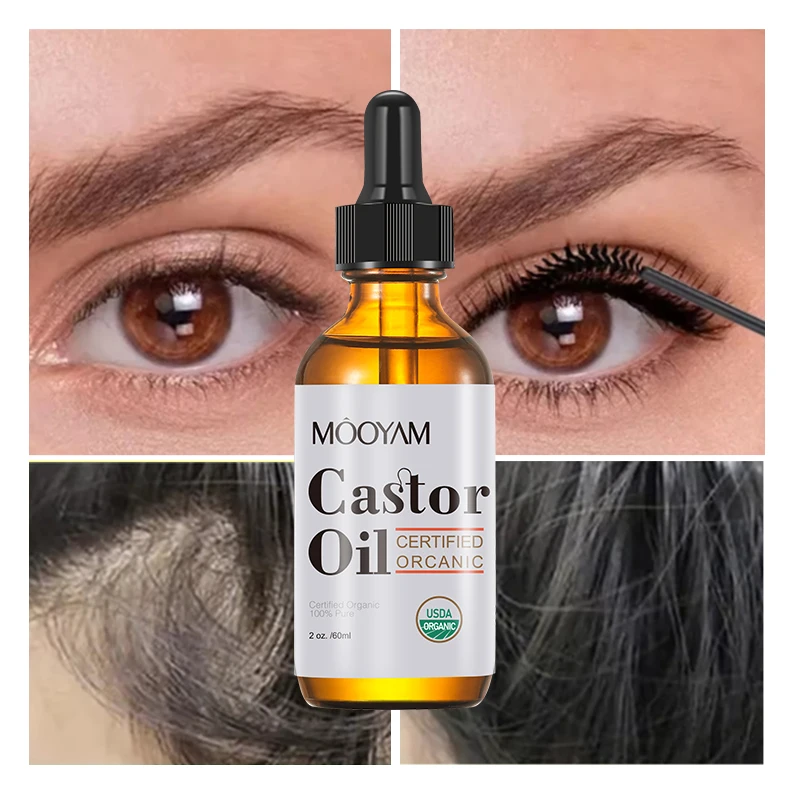 100% Pure Cold Press Organic Castor Oil Hair Treatment Kit Hair Skin Moisturizer Castor Oil For Hair Growth Eyelashes Eyebrows