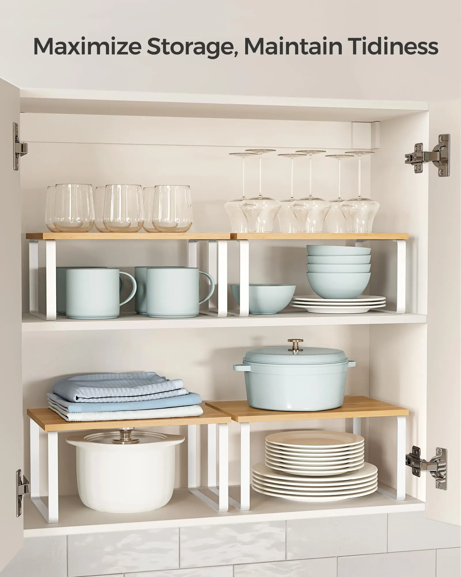 OWNSWING Cabinet Organizer Shelf Set of 2 Kitchen Counter Shelves Stackable Expandable Kitchen Storage Spice Rack