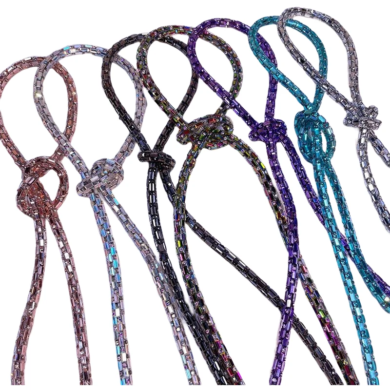 Drawstring Hoodie Rope Jewelry Rhinestone Hot Fix Crystal Decorated Strip Cord Rhinestone Stone Strip for Shoes Shoe Decoration
