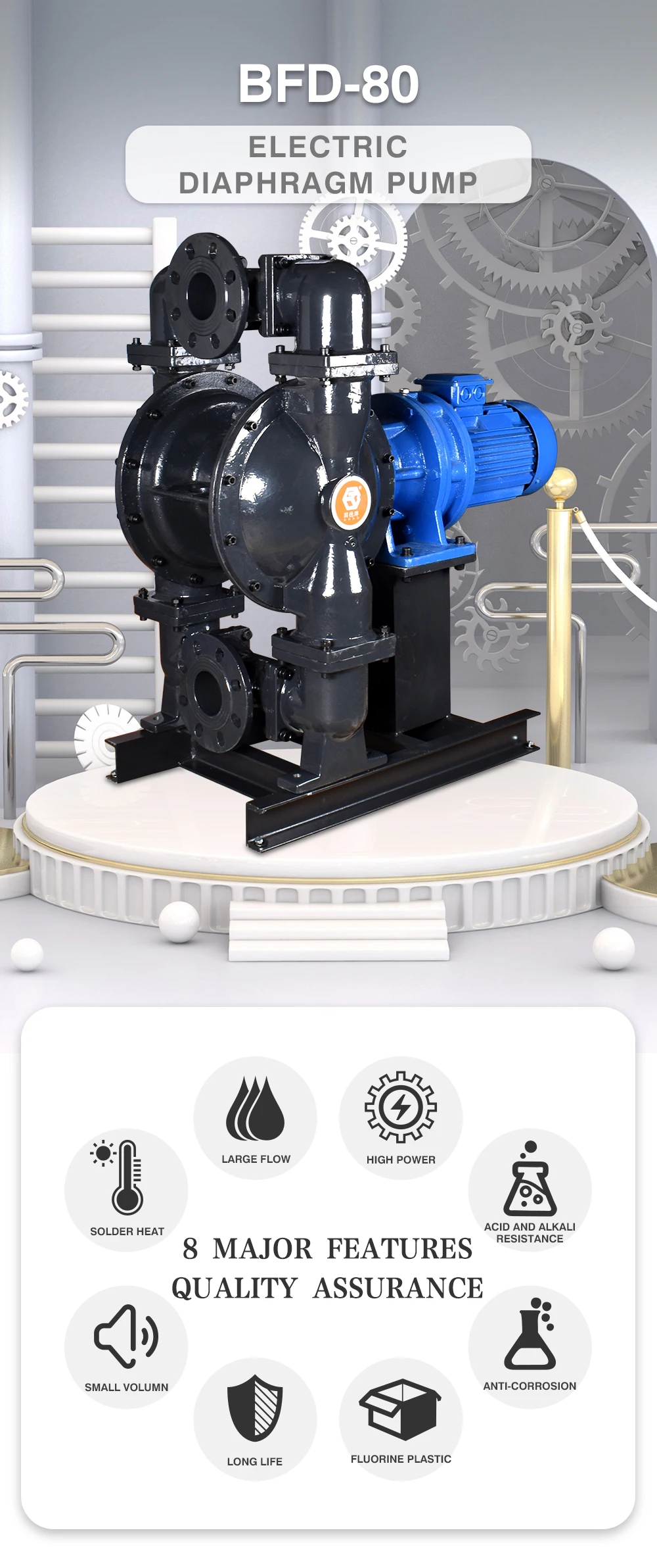 GODO BFD-80Q 3' Large Flow Electric Diaphragm Pump Metal Nodular Cast Iron EODD Pump for Water and Sewage Use with 40m Head