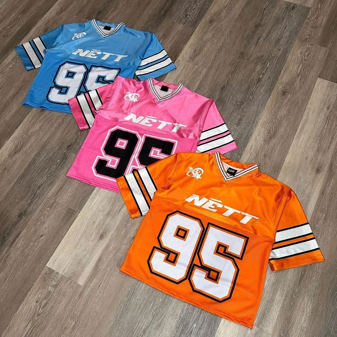 ECOACH high quality boxy cropped oversized dtg printing breathable mesh fabric jersey heavy mesh jersey blank mesh jersey