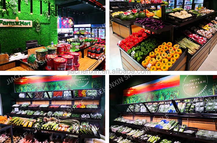 Fashion Design Fruits and Vegetables Racks Display Stand For Vegetables Supermarket Wooden Shelves Fruit And Vegetable Rack