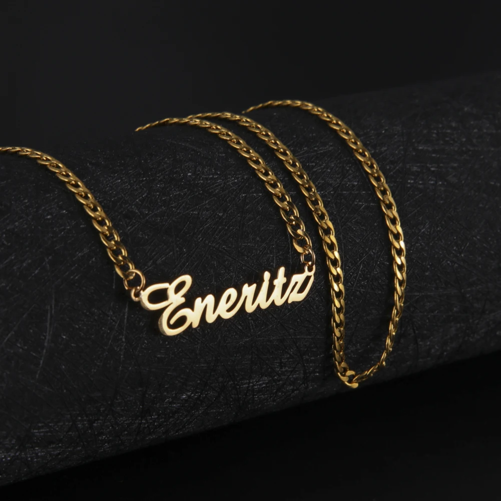 Custom Name 3mm Cuban Link Chain Necklace Gold Plated Stainless Steel Jewelry Men Women Necklace