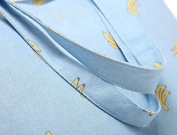 Eco Friendly Beach Women Banana Print Blue Canvas Plain Durable Cotton Tote Bag Fashion Custom Tote Bag