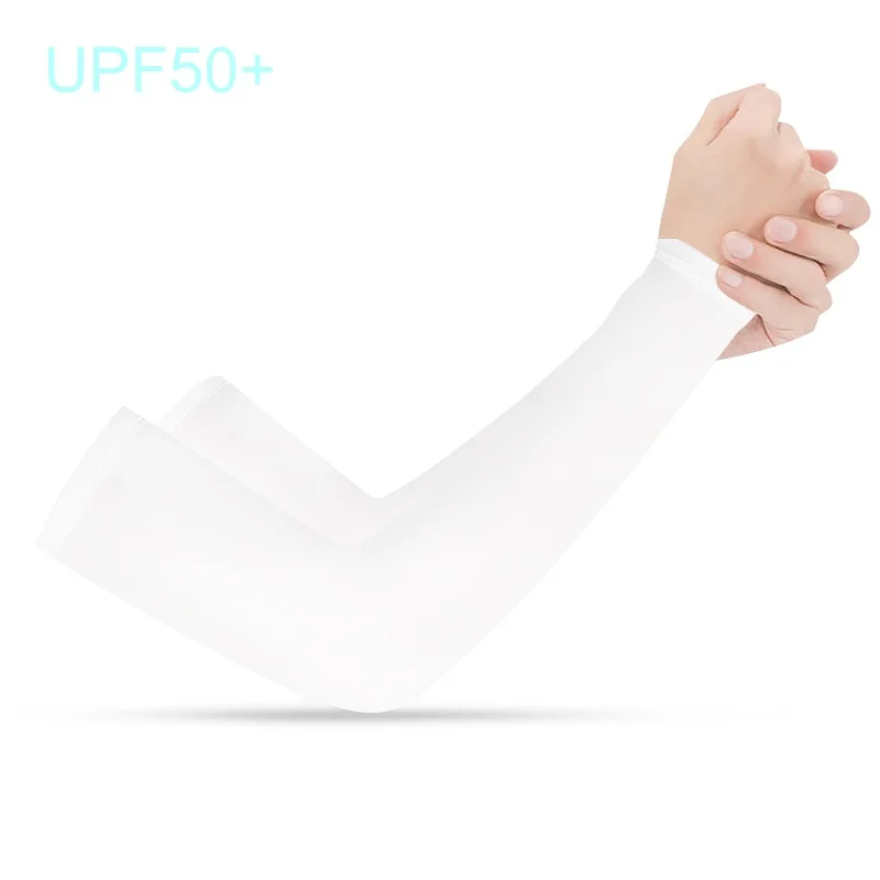 Лидер продаж UPF50 + ледяной шелк уличный спортивный рукав для защиты от солнца на ощупь сплошной цвет белые рукава рук