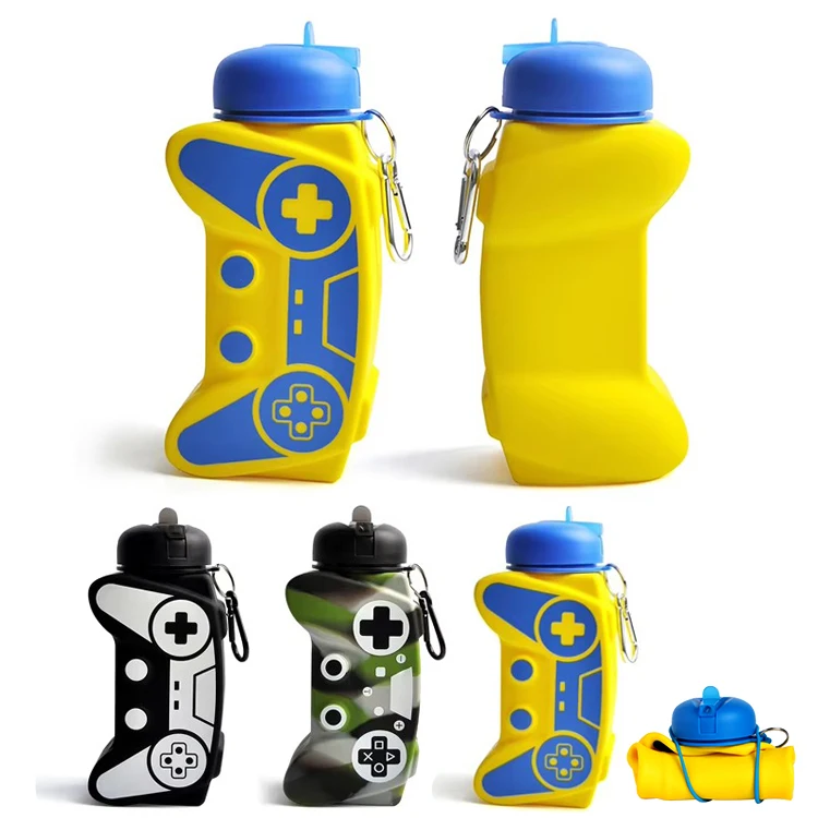 Wholesale BPA Free 600ml new design game gamegap football shape botella de agua de silicona collapsible silicone water bottles