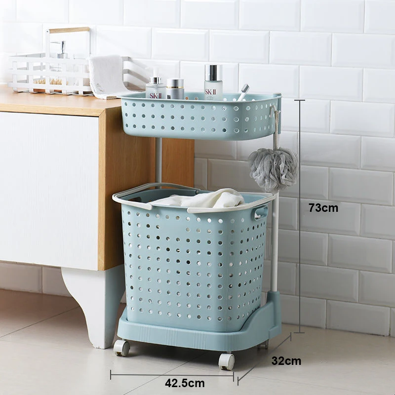 High quality double layers plastic storage basket rack with stainless steels for office kitchen bathroom use
