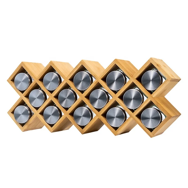 Kitchen Organizer Free Standing & Wall Hanging Spice Storage Bamboo Rack For 3oz 4 oz Glass Spice Bottle Jars