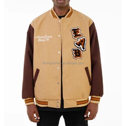 Finch Garment Custom double color patchwork patch embroidered college bomber flight letterman varsity jacket for men