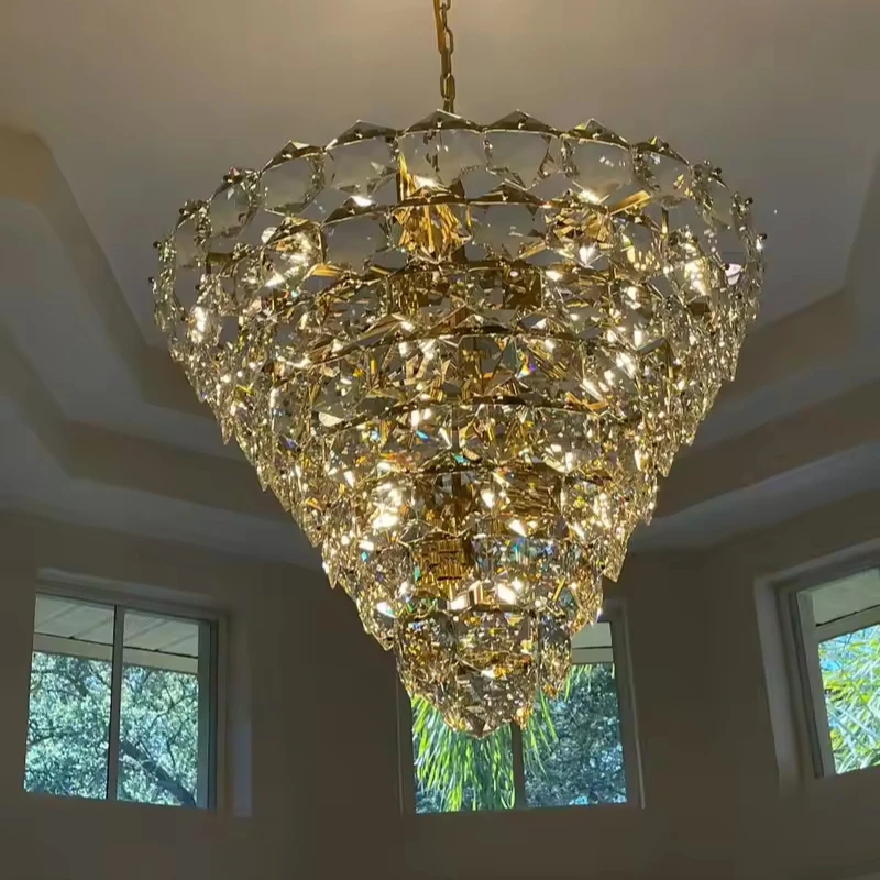 Гостиная Роскошная золотая K9 хрустальная люстра лампа большая гостиничная декоративная Подвесная