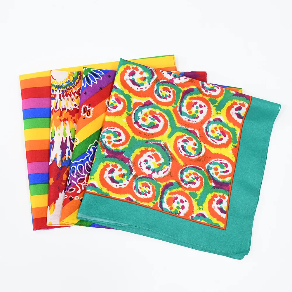 Hot Selling Rainbow Striped Square Bandana Polyester Fabric Bandanas