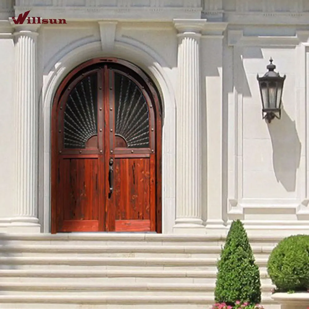 Indian apartment building main entrance door Double Safety Iron Teak Wood Main Door Designs Cast Iron Double Doors