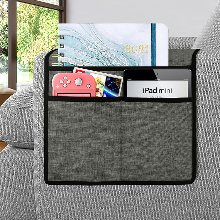 Free sample eco friendly linen bedside caddy organizer home mattress sofa table cabinet storage organizer