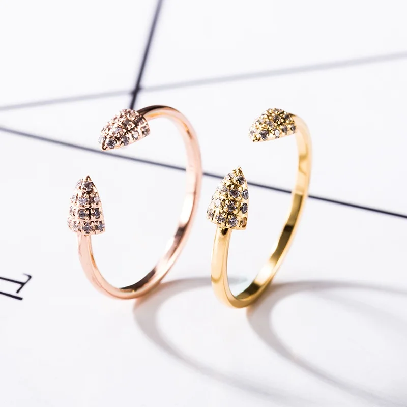 Whosale 18K Gold Plated Accessories Stainless Steel Engraved Blank Signet Horn Shaped Open Ring