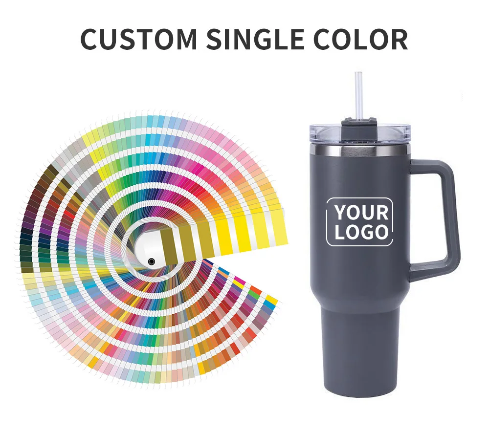 Custom Vacuum Insulated 40oz Travel Mug Flowstate Stainless Steel Tumbler With Straw And Handle