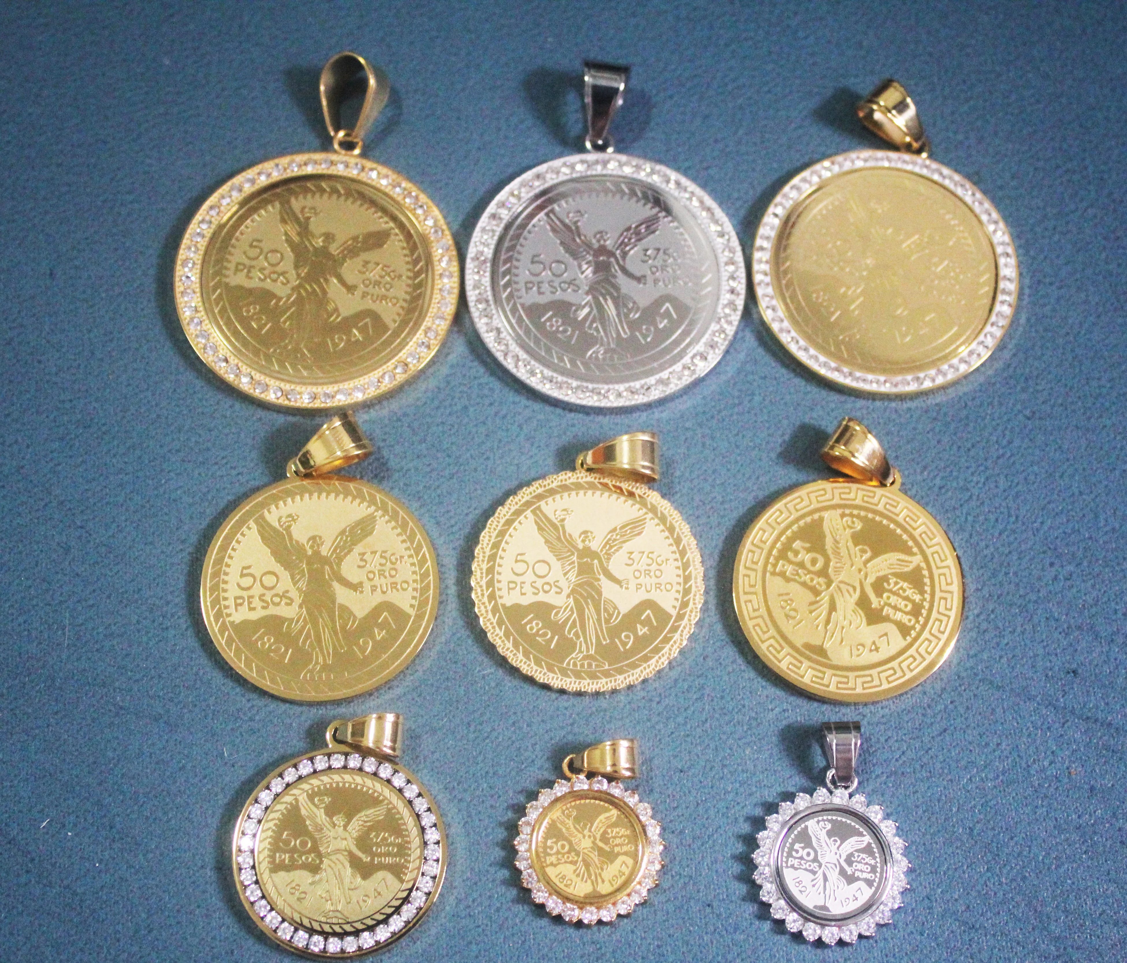 BMZ 2023 custom stainless Mexico coin jewelry pendant gold and sliver 30/35/40mm