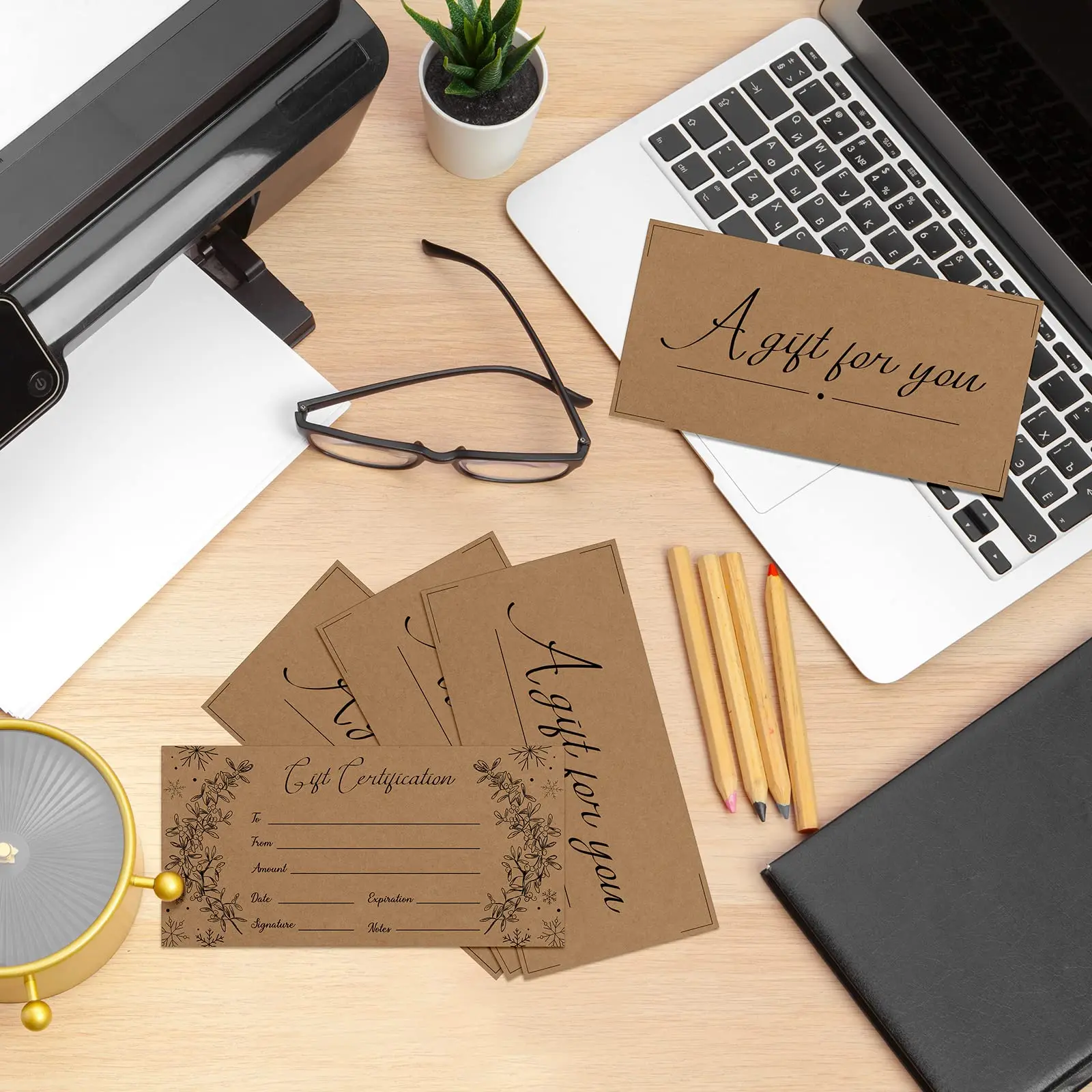 Blank Gift Certificates for Small Businesses Double Sided Kraft Black Foil Certificate Cards Paper Vouchers