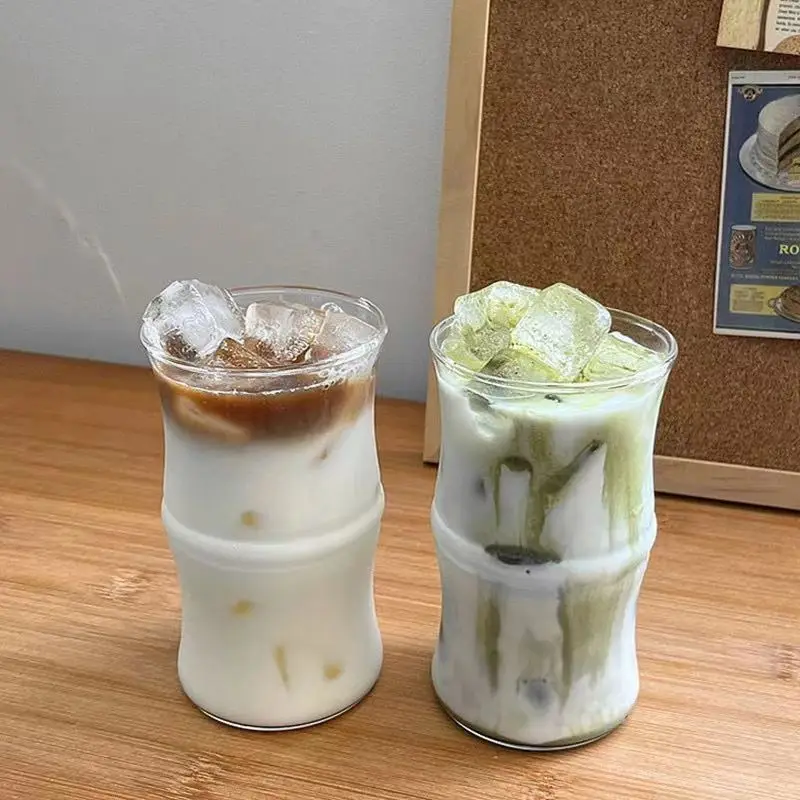 High borosilicate glass cup, bamboo joint coffee glass water cup, heat-resistant milk cup, beverage juice cup,Glass coffee cups