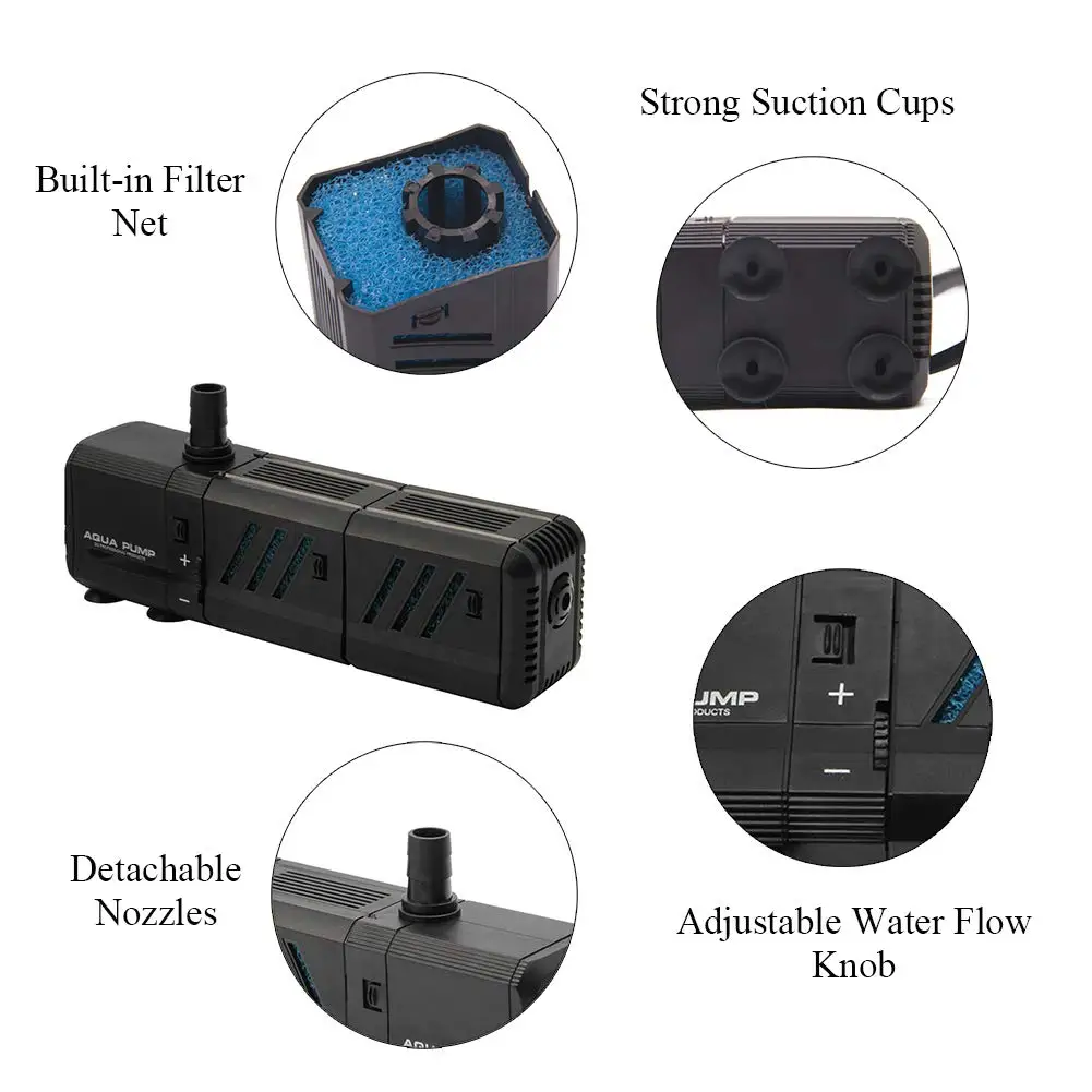 Submersible Water Pump (6-15W) with Filters and Water Nozzles  for Aquarium Fish Tank Pond Fountain