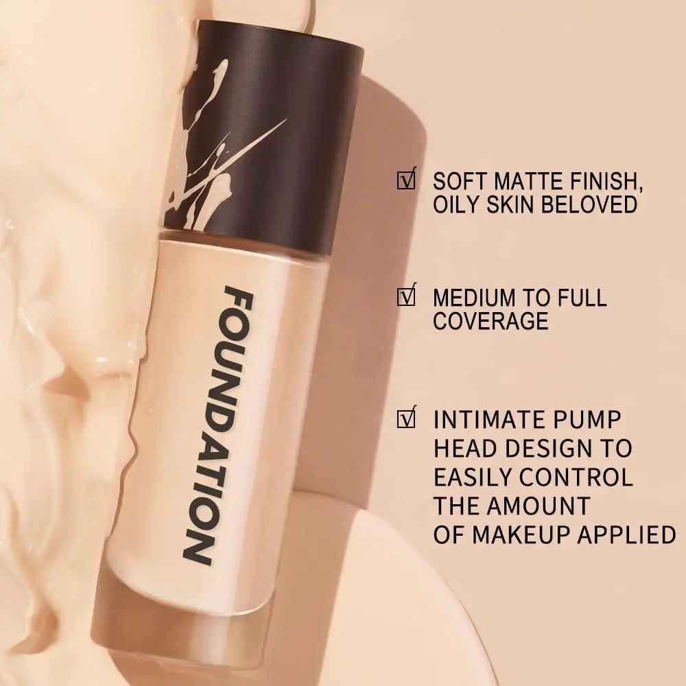 Wholesale Custom Logo OEM Waterproof Matte Face Liquid Foundation Cream Vegan 24hr Full Coverage High Quality Makeup Foundation