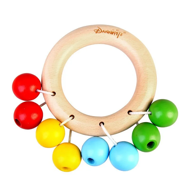 Wooden rattle bed bell sand hammer baby toys 0-1 years old educational newborn baby toddler comfort wooden toys