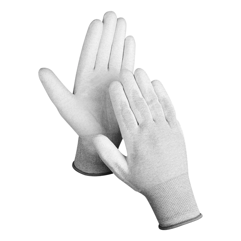 China Manufacture Industrial Electronic Working Gloves Nylon Antistatic Carbon Fiber Palm Fit Pu Coated Esd Gloves