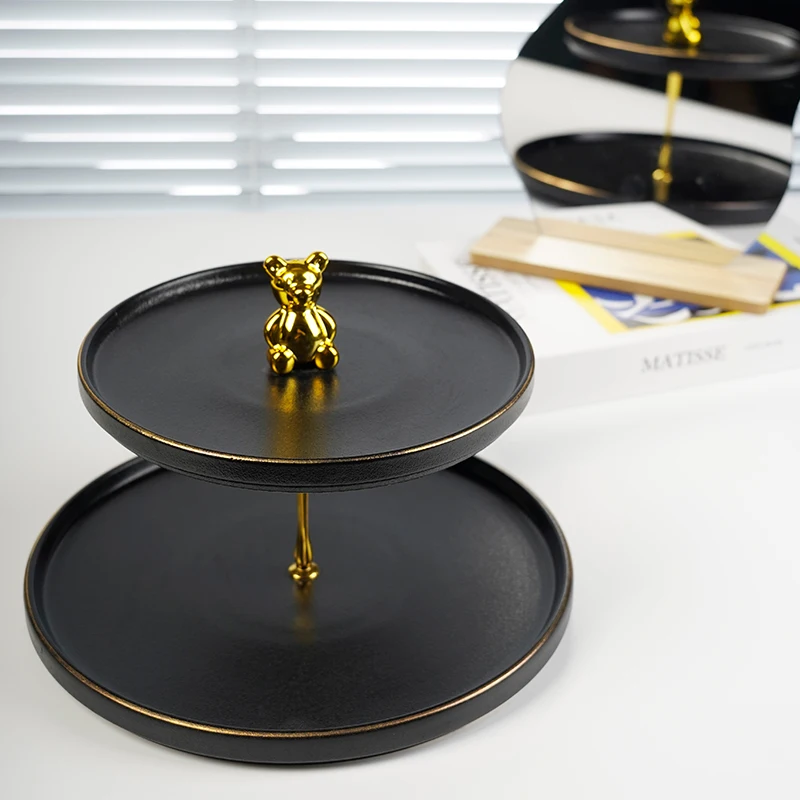 Little Bear Fashion Ceramic  Porcelain 2-tier Cake Stand for Housewarming