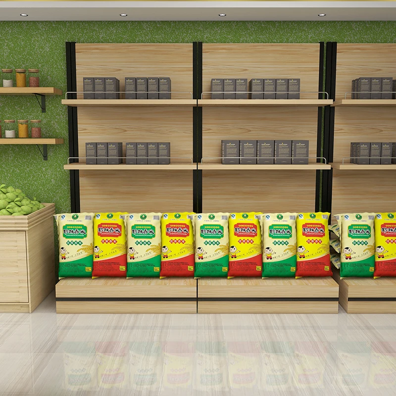 Good quality supermarket wooden fruit vegetable display rack for store bulk shelves Dry Goods racks rice racks