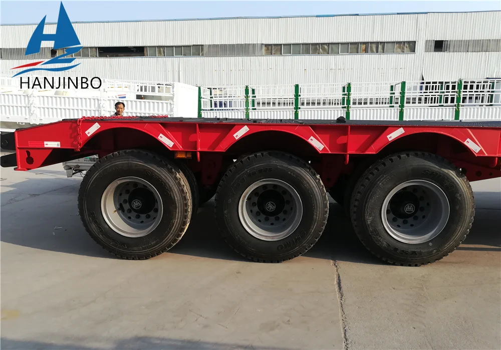 HJB 3 Axle 60 Tons 100 Ton Hydraulic Extendable Lowboy Loader Lowbed Low Bed Truck Semi Trailer For Sale