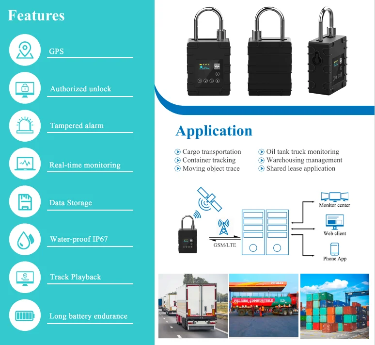 Smart Remote Control elock gps container lock Electric IP67 Outdoor Keyless padlock with  RFID cards