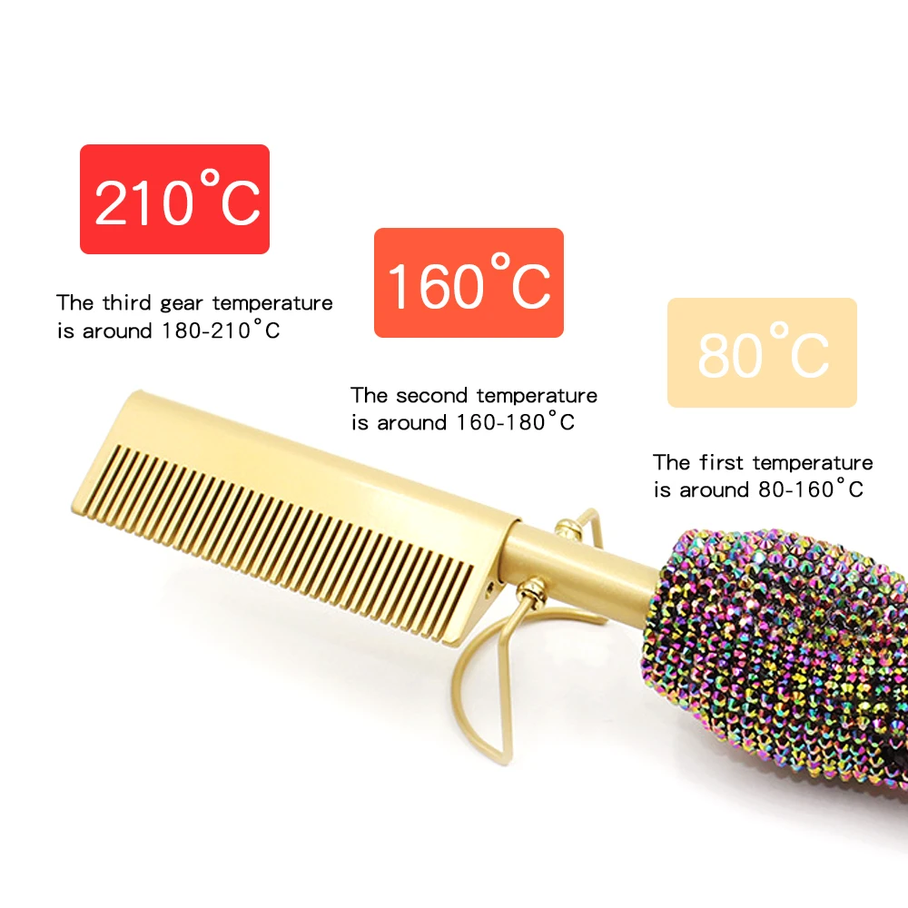 Luxury diamond electric curly hair brush Professional copper metal Hair Straightening Comb bling hot comb